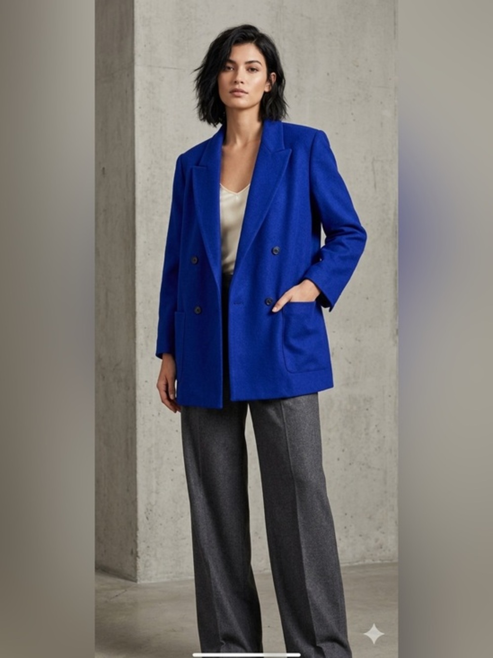 NWOT Louben Women’s 12 Virgin Wool Blazer Double Breasted Blue Jacket Career L